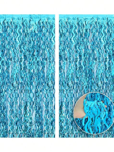 1pc Wave Blue Foil Fringe Curtain 78*39inches, Perfect Backdrop For Beach Party, Ocean Party, Birthday Party, Summer Party, Wedding Decoration Baby Blue    PVC     Event & Party Supplies, size features are:Bust: ,Length: ,Sleeve Length: Water Birthday Party Decorations, School Dance Decorations, Wave Backdrop, Water Birthday Parties, Foil Fringe Curtain, Ocean Backdrop, Birthday Party Summer, Water Birthday, Dance Decorations