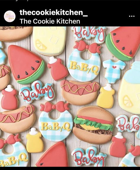 Babyque Shower, Bbq Baby Shower Decorations, Barbecue Baby Shower, Bbq Baby Shower, Baby Q Shower, Yummy Sugar Cookies, Baby Shower Bbq, Decorated Sugar Cookies, Summer Baby Shower