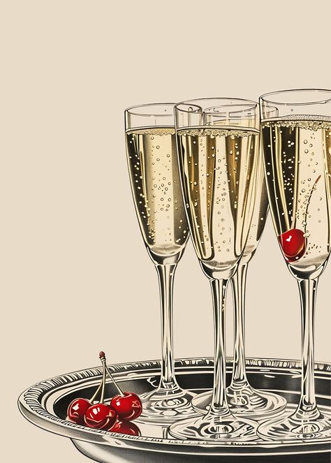 Champagne With Cherries, Drawing Poster Ideas, Weird Drinks, Champagne Wallpaper, Ideas For Back To School, San Myshuno, Drawing Poster, Pinturas Disney, Poster Ideas