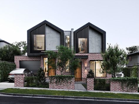 Modern Townhouse Designs Exterior, Duplex House Design Interiors Indian, Duplex House Design Interiors, Cluster Architecture, Duplex Facade, Contemporary Townhouse, Cluster House, Dual Occupancy, Townhouse Exterior