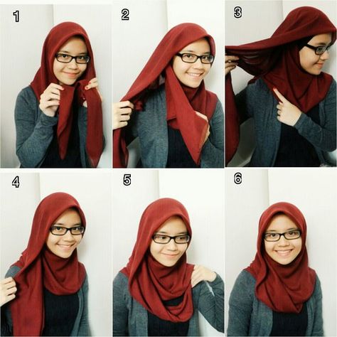 Triangle Hijab Style, Triangle Hijab Tutorial, Bawal Style, Bawal Tutorial, Square Hijab Tutorial, How To Wear Hijab, Hijab Ideas, Square Hijab, Simple Hijab Tutorial