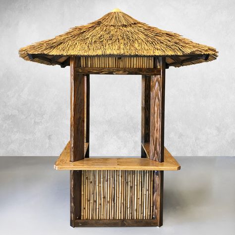 Ticket Booth & Station | Thatched Roof & Bamboo Screen | Safari Thatch Bamboo Kiosk Design, Bamboo Food Stall, Bamboo Booth Design, Ticket Booth Design, Boba Menu, Bamboo Tiki Bar, Bamboo Wall Covering, Mocktail Ideas, Bamboo Screen