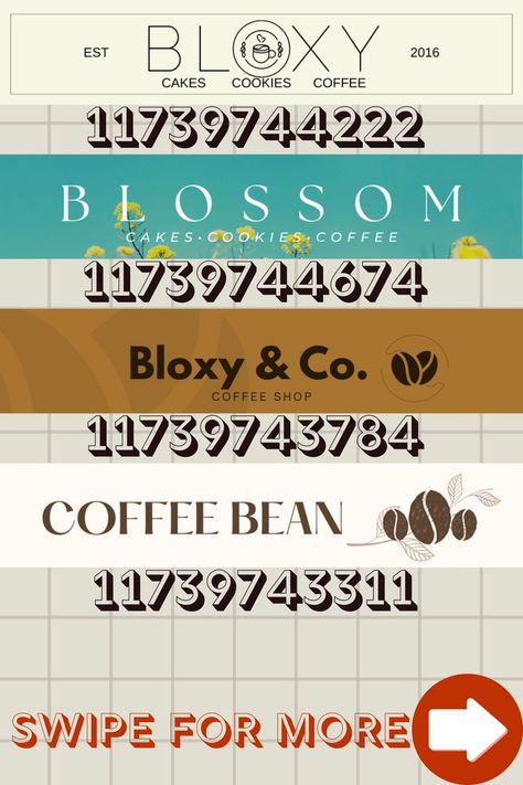 Cafe Decals For Bloxburg, Cafe Name Bloxburg Code, Cafe Name Decals Bloxburg, The Bean Cafe Bloxburg, Bloxburg Cafe Signs Codes, Cafe Decals Bloxburg Codes Logo, Coffee Shop Bloxburg Ideas, Bloxburg Cafe Names Codes, Cute Cafe Decals Bloxburg