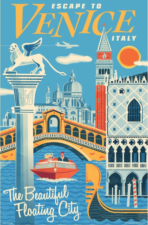 Travel Venice, Italy Travel Poster, Posters Decor, Venice Print, Sejarah Kuno, Floating City, Retro Travel Poster, Venice Travel, Italy Art