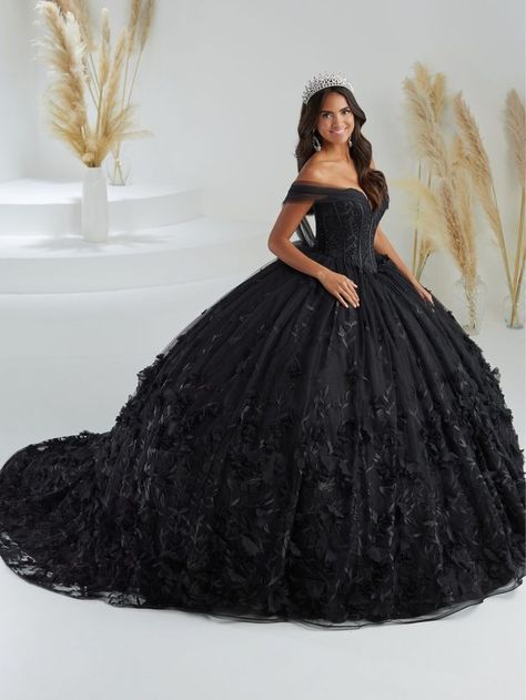 Floral Quinceanera Dress, Xv Dresses, Black Quinceanera Dresses, Back House, Shoulder Shawl, Quinceanera Collection, Black Wedding Gowns, Debut Ideas, Quinceñera Dresses