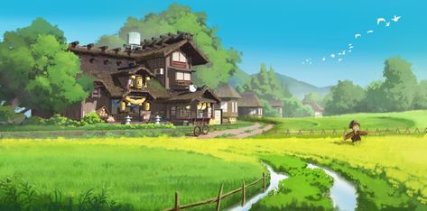 ArtStation - Field Cattle Field, Fantasy Fields, Anime City, Landscape Concept, Fantasy Art Landscapes, Fantasy Concept Art, Landscape Illustration, Environment Design, 판타지 아트