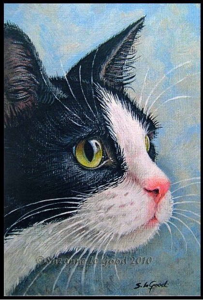 Modern Canvas Painting Ideas, Black And White Cat Painting, Tuxedo Cat Painting, Black And White Cat Art, Tuxedo Cat Art, Cat Tuxedo, Cat Portrait Painting, Black White Cat, Modern Canvas Painting