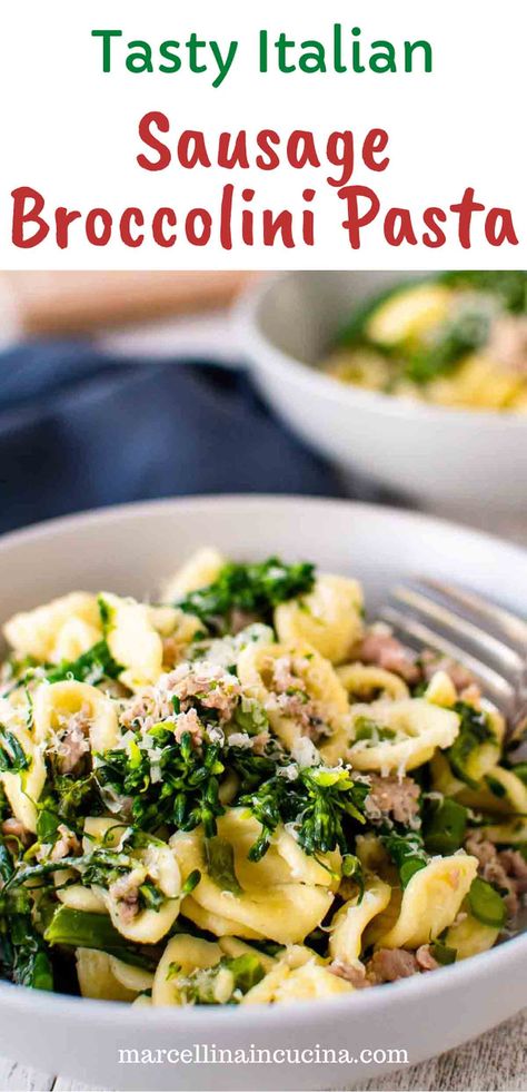 Pasta With Broccolini, Sausage And Brocollini Pasta, Brocollini Recipes, Broccolini Pasta, Pasta Receipes, Broccolini Recipe, Shell Pasta Recipes, Sausage Pasta Recipes, Orecchiette Pasta