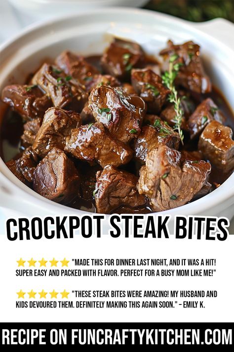 Crockpot Steak Tips, Crockpot Steak Bites, Juicy Steak Bites, Slow Cooked Steak, February Quotes, Crockpot Steak, Backyard Food, Steak Bites Recipe, Au Jus Gravy