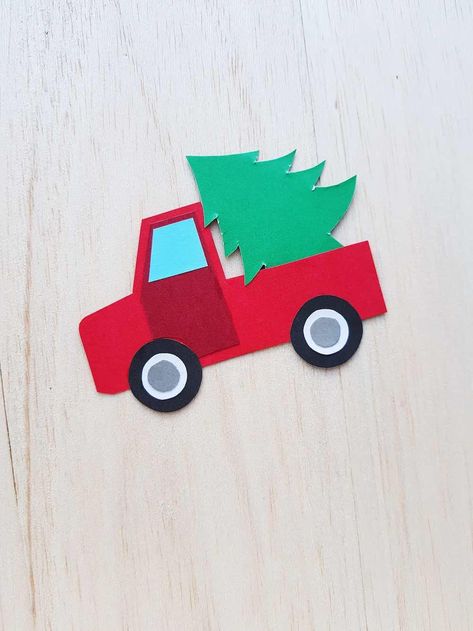 Red Truck with Christmas Tree Craft Tutorial | Marcie in Mommyland Toddler Christmas Books, Christmas Tree Paper Craft, Red Truck With Christmas Tree, Truck With Christmas Tree, Truck Crafts, Christmas Tree Craft, Red Crafts, Paper Christmas Ornaments, Christmas Red Truck