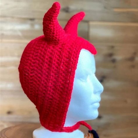 Horn Hat, Hat Y2k, Earflap Beanie, Earflap Hat, Hat Knit, Funny Hats, Halloween Funny, Horn, Knitted Hats