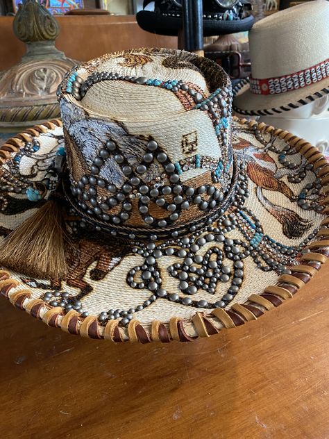 Embellished Hats, Cowgirl Hats Western, Fascinator Hats Diy, Jordan Hats, Custom Cowboy Hats, Classy Hats, Custom Made Hats, Crochet Sun Hat, Old Boots