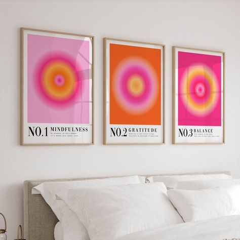 Dorm Blue, Orange Room Decor, Preppy Posters, Minimalist Dorm, Aura Wall Art, Orange Minimalist, Pink Dorm Rooms, Colorful Preppy, Pink Dorm