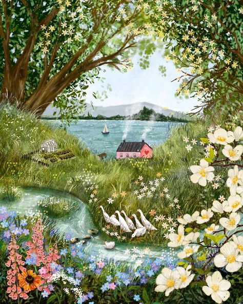 Laivi Põder (@laivi_illustration) | Instagram Painting Cottagecore, Happy Sunday Friends, Sunday Friends, Storybook Art, Creation Art, Get Back To Work, Fairytale Art, Dreamy Art, Back To Work