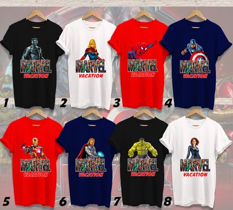 Marvel Vacation Shirts, Avengers Shirt, Superhero T-shirt, Marvel Customized, Superhero Vacation Shirts, Family Shirt, Customized Shirt Marvel Family Shirts, Vacation Shirts Family, Marvel Family, Avengers Shirt, Car Themed Parties, Car Shirts, Family Vacation Shirts, Disney World Trip, Family Shirt