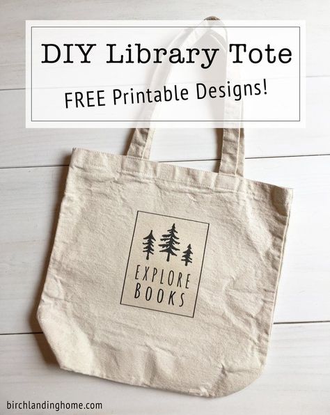 DIY Library Tote FREE Printable Designs for Iron-On Transfer! Library Book Bag Diy Canvas Totes, Small Bookstore, Library Bags, Diy Library, Tote Bags For College, Library Book Bag, Library Tote Bag, Library Tote, Polymer Clay Ring