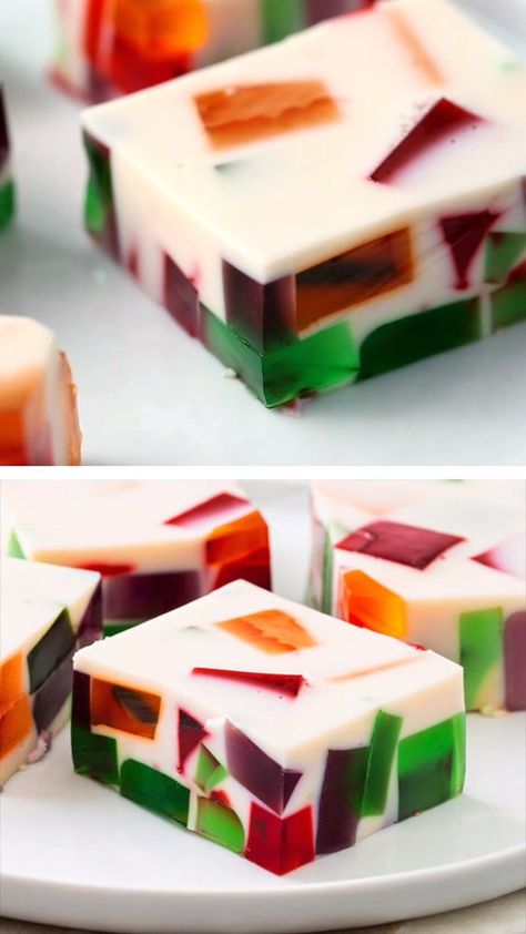 Broken Glass Jello, Glass Jello, Puding Mangga, Jello Dessert Recipes, Healthy Chinese, Food Benefits, Food Chinese, Dessert Oreo, Gelatin Recipes