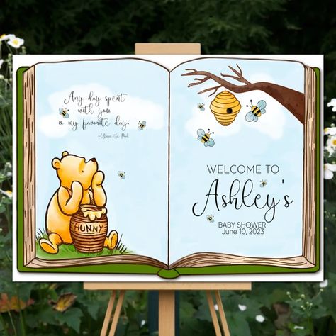 Baby Shower Venues, Nursery Book, Winnie The Pooh Baby Shower, Winnie The Pooh Birthday, Shower Foam, Classic Winnie The Pooh, Pooh Baby, Baby Shower Inspiration, Shower Welcome Sign