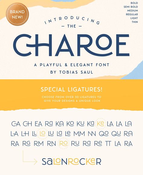 Charoe, a playful and elegant sans serif font with subtle vintage characteristics. Adobe Fonts Sans Serif, Hub Logo, Dental Branding, Glyph Font, Vintage Script Fonts, Edgy Fonts, Typography Design Font, Minimalist Font, Font Ideas