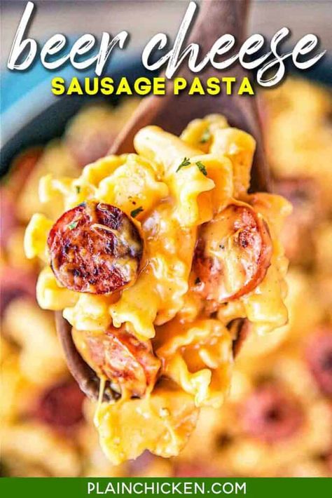 Pasta Sausage Broccoli, Easy Kielbasa Recipes, Pasta Sausage, Beer Cheese Sauce, Sausage Broccoli, Sausage Pasta Recipes, Kielbasa Recipes, Nice Recipes, Chicken Easy