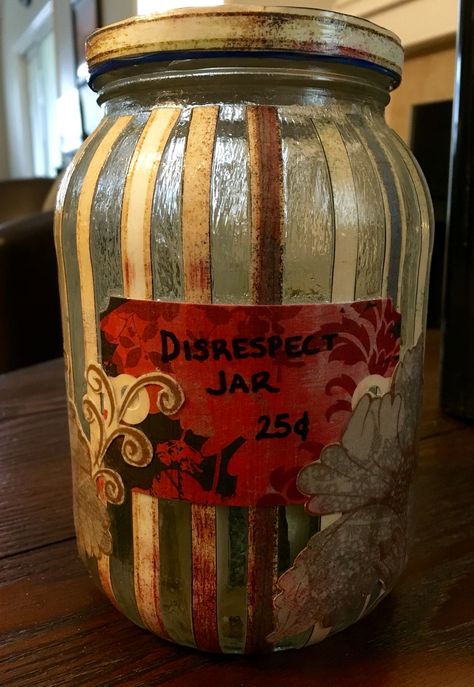 My kiddos and I have started up a "Disrespect Jar," which is similar to a swear jar with a few added stipulations. Offenses include swearing (guilty as charged), saying "shut up" to anyone, name calling or belittling anyone, and down right rude and disrespectful behavior. The penalty is a $.025 'fine' for each infraction, due by the end of the week. All money collected will be donated to a local charity at the end of the year :-) Funny Donation Jar Ideas, Coffee Donation Jar Ideas, Don’t Put Up With Disrespect, Refusing To Be Disrespected, Disrespectful Behavior, Fill In Jars Meme, Swear Jar, Name Calling, End Of The Week