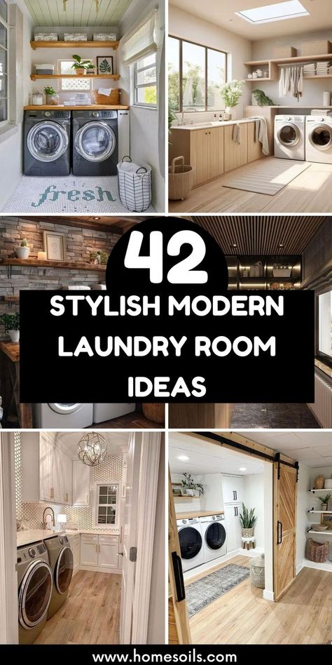 Discover 42 stylish modern laundry room ideas that blend functionality with sleek design! From minimalist cabinetry to bold tile patterns and smart storage solutions, these ideas will transform your laundry room into a chic, organized space. Laundry Room With Built Ins, Modern Minimalist Laundry Room, Laundry Room Design With Window, Smart Laundry Room Ideas, Laundry Room Design Cabinets, Mid Century Modern Laundry Room, Laundry Room Design With Sink, Samsung Laundry Room, Laundry Room Mud Room Combo