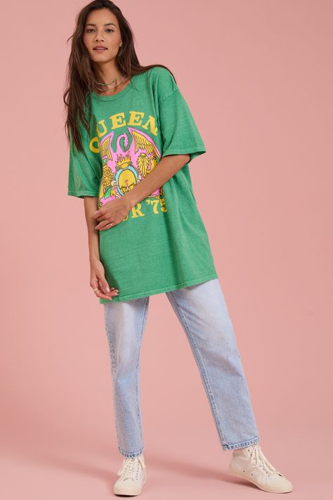 Queen Tour '75 Oversized Graphic Tee in Green | Altar'd State Oversized Graphic Tee, Altard State, Altar'd State, Oversized Shirt, Everyday Outfits, Graphic Tee, Graphic Tees, Queen, Green