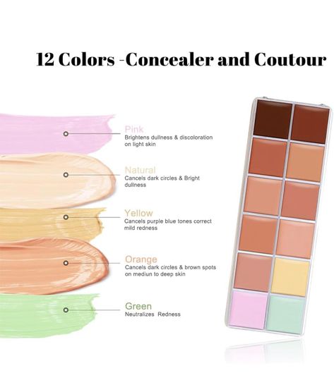 💚3 box correcting concealer 💚【12 Color Correcting Concealer】12 Color Correcting Concealer Palette With Concealer Brush, Cream Contouring Makeup Kit, Corrects Dark Circles Red Marks Scars,Longwear&Easy to Apply, Highlight and Contour, Tattoo Concealer, Light Mediumor creamy concealer for mature skin. 【Cream Contouring Makeup】Highlight or lowlight based on your facial features and needs. The Cream Concealer Palette works well to correct uneven skin tones. The green neutralizes redness, the orang Correct Order To Apply Makeup, Contour Tattoo, Cream Contouring, Color Correcting Guide, Color Corrector Makeup, Best Color Corrector, Color Correcting Concealer Palette, Order To Apply Makeup, Tattoo Concealer