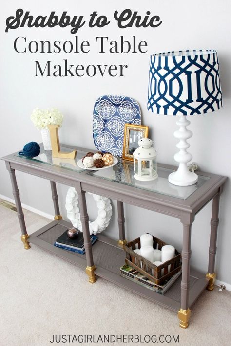 Shabby to Chic Console Table Makeover | Abby Lawson Chalkpainted Furniture, Console Table Makeover, Chic Console Table, Furniture Remodel, Restoring Furniture, Diy Tables, Hall Tables, Behr Marquee, Furniture Craft