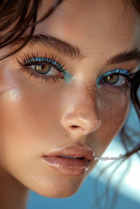 Blue Eyeshadow Makeup, 90s Makeup Look, Blue Eyeshadow Looks, Beach Makeup, Summer Makeup Looks, Mermaid Makeup, Blue Eyeshadow, School Looks, Blue Makeup