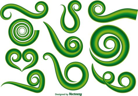 Download Vector Set Of Green Maori Koru Curl Ornaments Vector Art. Choose from over a million free vectors, clipart graphics, vector art images, design templates, and illustrations created by artists worldwide! Koru Art, Koru Tattoo, Maori Symbols, Maori Koru, Maori Patterns, Nz Art, Vector Art Design, Maori Tattoo, Water Art