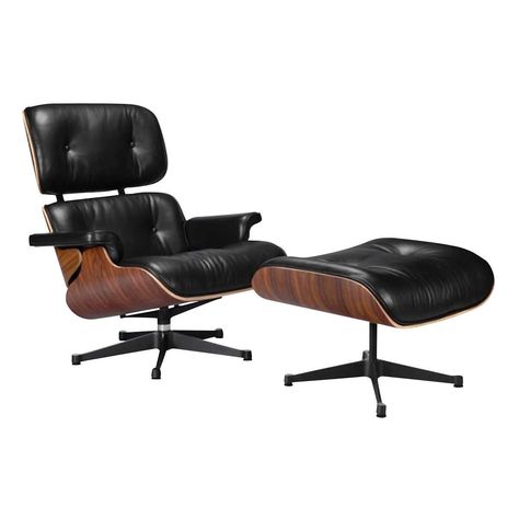 Earl Black Top-grain Leather Chair with Ottoman Eames Lounge Chair Replica, Eames Style Lounge Chair, Mid Century Lounge, Lounge Chair And Ottoman, Mid Century Lounge Chairs, Chair And Ottoman Set, Style Lounge, Lounge Armchair, Leather Lounge Chair