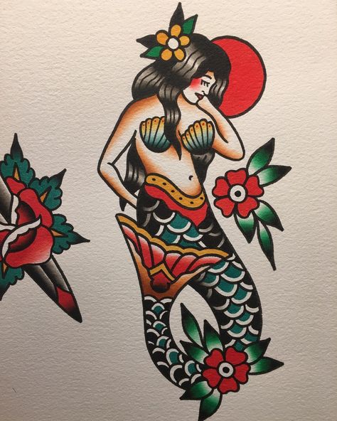 Mermaid Flash, Traditional Tattoo Leg Sleeve, Traditional Mermaid, Traditional Mermaid Tattoos, Octopus Mermaid, Mermaid Tattoo Designs, Tattoo Design Tattoo, Mermaid Tattoo, Mermaid Tattoos