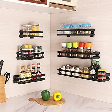 Wall Mounted Kitchen Shelves, Kitchen Organization Wall, Wall Spice Rack, Spice Rack Storage, Wall Mounted Spice Rack, Kitchen Shelves Organization, Wall Storage Shelves, Seasoning Rack, Spice Storage