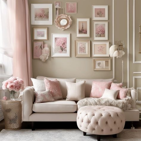 Bedroom ideas lights and lamps ideas Home Decor trending Pink Front Room Ideas, Pink And Beige Living Room, Beige And Pink Living Room, Tiny Sitting Room Ideas, Pink Sitting Room, Bedroom Ideas Lights, White Gold Room, Girly Living Room Ideas, Pink Living Room Ideas