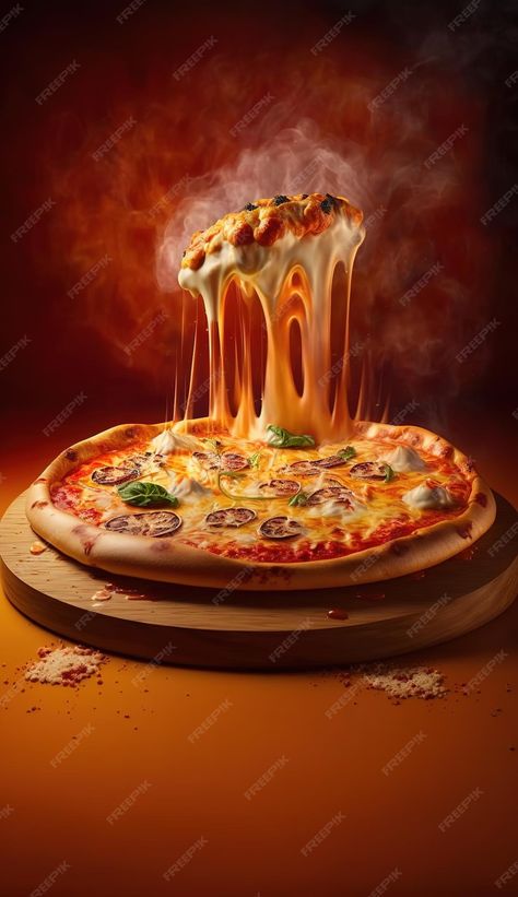 Premium Photo | A pizza with a slice of pizza being melted on it Pizza Pictures, Pizza Menu, Slice Of Pizza, Flowers Craft, Paper Flowers Craft, Pizza Lovers, Pizza Slice, A Pizza, Premium Photo