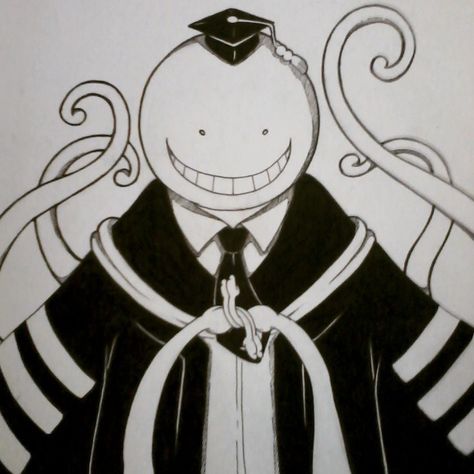 Koro Sensei Drawing, Kuro Sensei, Koro Sensei Quotes, Disney Character Drawings, Fineliner Art, Best Naruto Wallpapers, Koro Sensei, Art Assignments, Anime Lineart