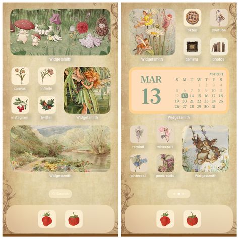 vintage fairy inspired Fairy Iphone Layout, Fairy Phone Layout, Vintage Phone Layout, Vintage Phone Theme, Fairy Phone Theme, Wallpaper Ios16, Core Fashion, Phone Template, Cute Home Screens