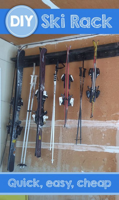 Diy Ski Rack Wall Mount, Ski Rack Diy, Diy Ski Rack, Garden Wood Projects, Ski Coat Rack, Industrial Curtain Rod, Oreck Vacuum, Ski Rack, Garden Wood