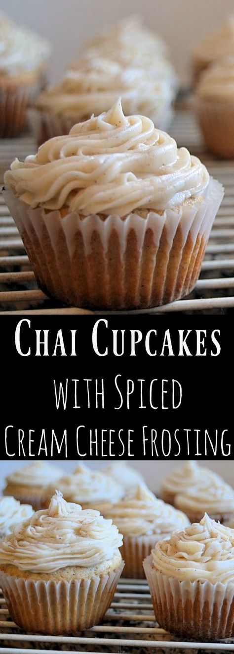 Chai Cupcakes with Spiced Cream Cheese Frosting Chai Cupcake Recipe, Chai Cupcakes, Cupcake Day, Unique Cupcakes, Cupcakes Ideas, Cupcakes With Cream Cheese Frosting, Cream Cheese Frosting Recipe, Adult Birthday Cakes, Winter Desserts