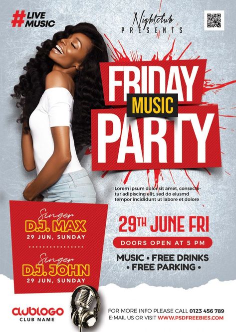 Weekend Club Party Flyer PSD Template – PSDFreebies.com Birthday Party Flyer Design, Club Flyer Design, Media Flyer Design, Social Media Flyer Design, Party Flyer Design, Club Party Flyer, Friday Music, Poster Template Design, Birthday Club