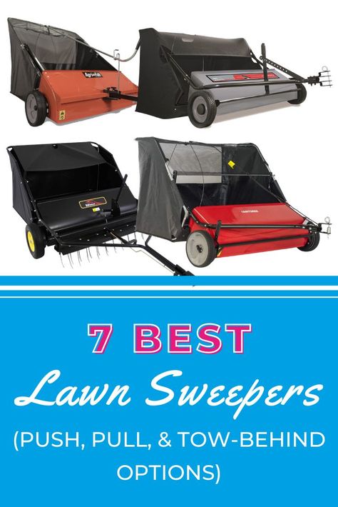 In the market for one of the best lawn sweepers on the market? Then you've come to the right place. Here are 7 of our favorite options, whether you're looking for a push, pull, or two-behind option. Lawn Sweepers, Lawn Sweeper, Garden Care, Lawn And Garden, Lawn Mower, Beautiful Gardens, Nuts, Baby Strollers, Lawn