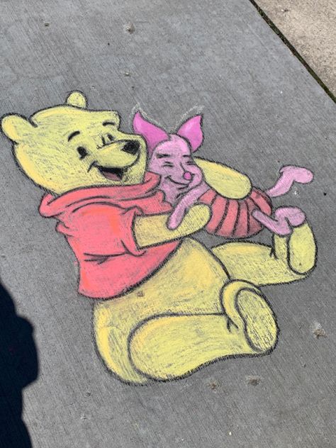 Winnie The Pooh Chalk Art, Sidewalk Chalk Pictures, Chalk Pictures, Fun Chalk Art, Winnie The Pooh And Piglet, Parking Spot Painting, Chalk Ideas, Side Walk, Pooh And Piglet