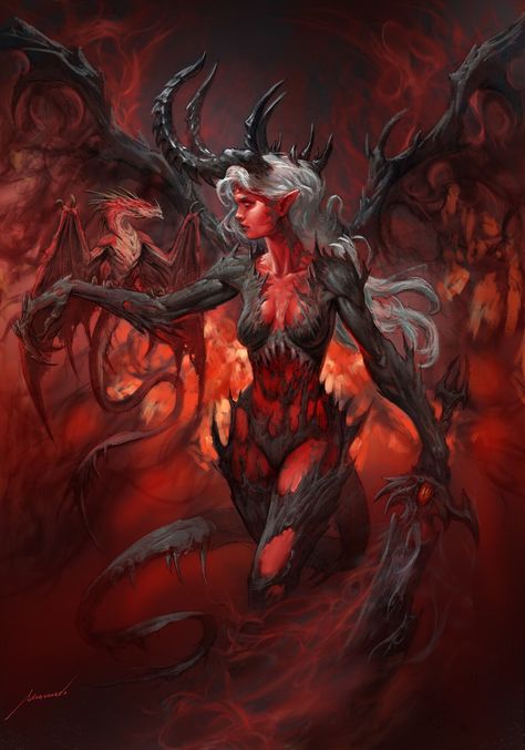 ArtStation - Demonic dragon Demonic Dragon, Samurai Drawing, Monster Vampire, Costume Viking, Fantasy Demon, Roleplay Characters, Warhammer 40k Art, Demon Art, Dnd Art