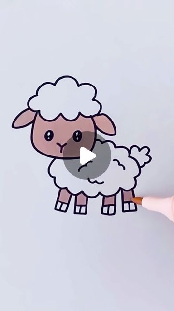 Easy Kid Drawings Simple, Easy Sheep Drawings, Kids Drawing Ideas Easy Nature, Simple Art Drawings For Kids, Sheep Drawing Simple, Drawing For Kids Easy Children, Cartoon Art Easy, Easy Drawings For Kids Simple, Drawing Of Sheep