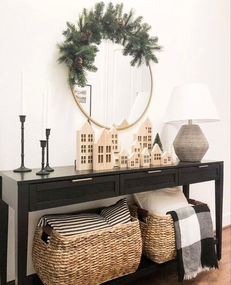 Holiday Tv Stand Decor, Christmas Front Entry Table, Media Console Christmas Decor, Entry Table Decor Christmas, Sofa Table Christmas Decor, Console Table Christmas Decor, Christmas Console Table Decor, Christmas Entryway Table Decor, Tv Stand Christmas Decor