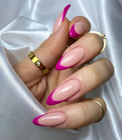 Pink Tip Nails, Pink French Nails, Shaped Nails, Casual Nails, Almond Nails Designs, Almond Shaped, Nagel Inspo, Oval Nails, Hot Nails