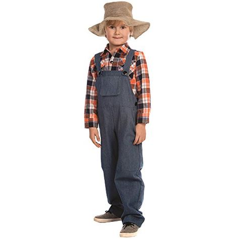 Dress Up America Farmer Costume  Size Medium 810 ** Want additional info? Click on the image. Farmer Overalls, Farmer Costume, Farmer Outfit, Farm Clothes, Farmer Shirt, Orange Plaid, Costume Shop, Fancy Dress Costumes, Costume Dress