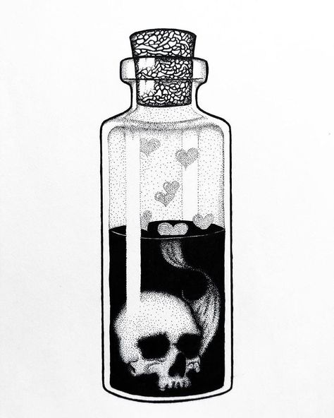 MelancholyMemento - Etsy Drawings With Fineliner, Cute Witchy Art, Ophelia Illustration, Ink Bottle Drawing, Witchy Drawings Art, Black Ink Art Illustrations, Fineliner Art Illustration, Illustration Art Tattoo, Witchy Drawings