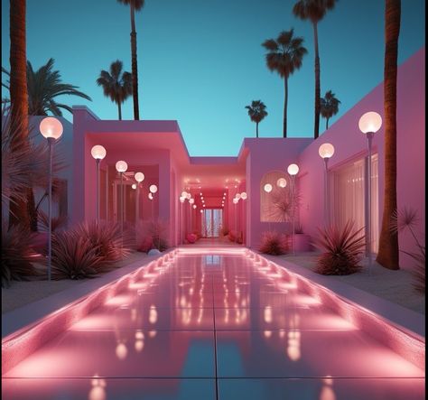 Pink Mansion, Dream House Pictures, 80s Interior Design, 80s House, Pink Hotel, Glam House, 80s Interior, Mansion Exterior, Retro Interior Design